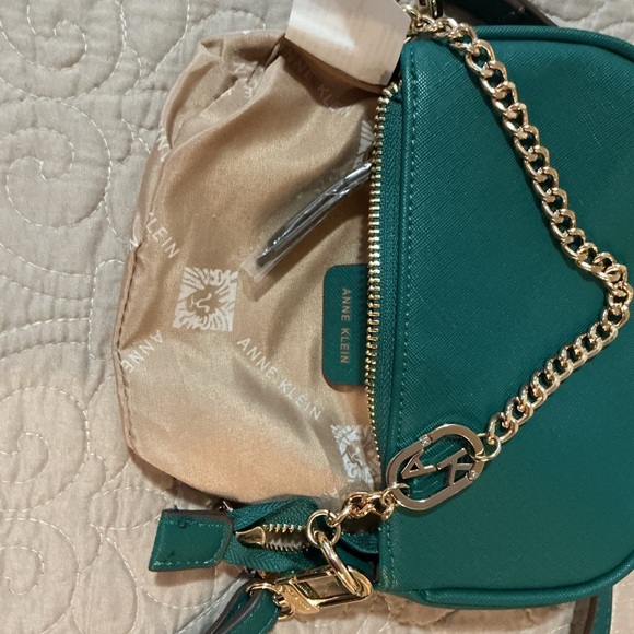 Anne Klein Teal Mini Crossbody with Gold Chain - Picture 9 of 11